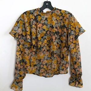 🌴ZARA Floral Ruffle Long Sleeve Top